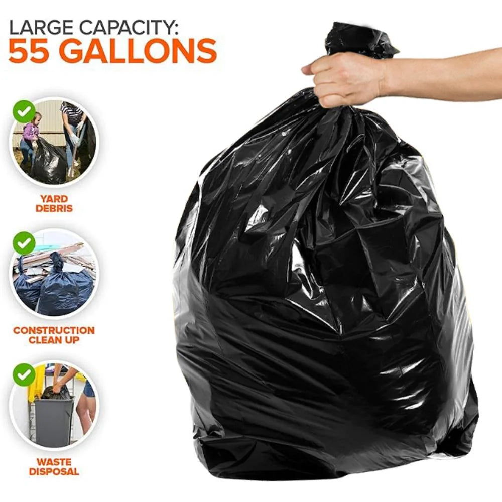 55 Gallon Trash Bags, Heavy Duty Outdoor Garbage Bags (50 Count) for Waste, Lawn and Leaf ,1.5 Mil