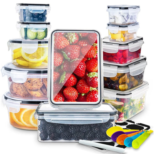 24 Pcs Food Storage Containers with Lids Airtight- Stackable Kitchen Bowls Set Meal Prep Containers-BPA Free Leak Proof Plastic Lunch Boxes- Freezer Microwave safe (12 Lids + 12 Containers)