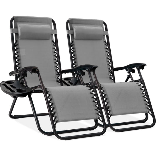 Best Choice Products Set of 2 Zero Gravity Lounge Chair Recliners for Patio, Pool w/ Cup Holder Tray - Ice Gray