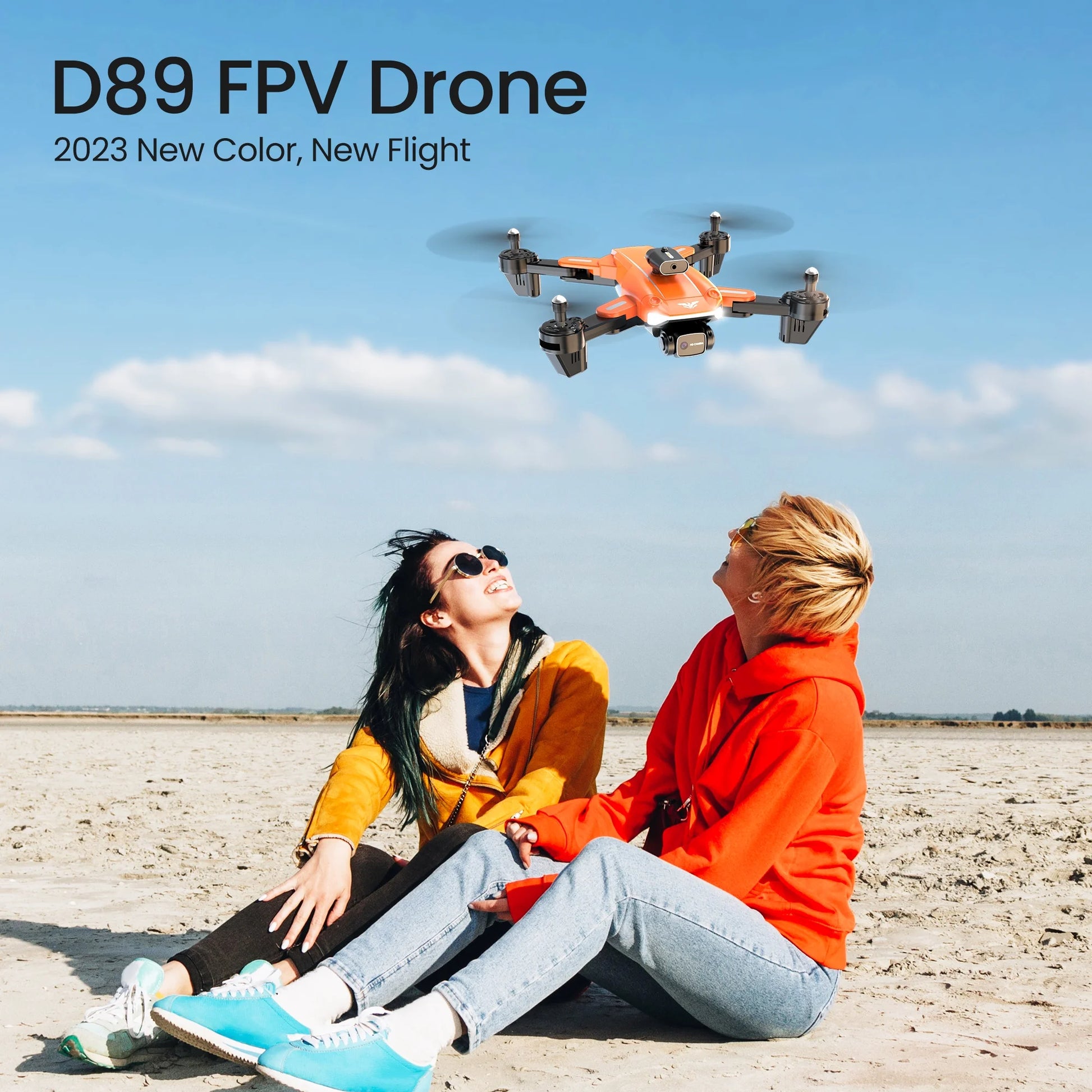 D89 Drone with Camera for Adults and Kids, FPV RC Quadcopter with 4K HD Dual Camera and Obstacle Avoidance, 3 Batteries, Orange