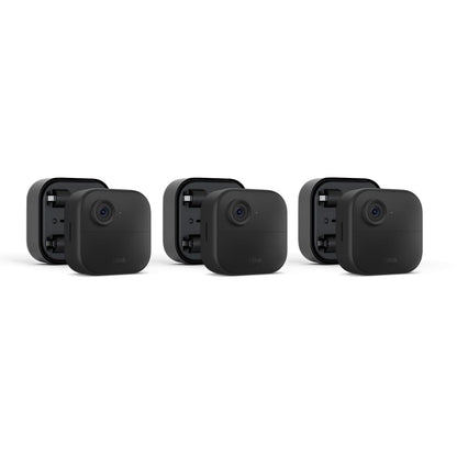 Blink Outdoor 4 (newest model) + Battery Extension Pack — Four-year battery wireless smart security camera, two-way audio, HD live view, enhanced motion detection — 3 camera system