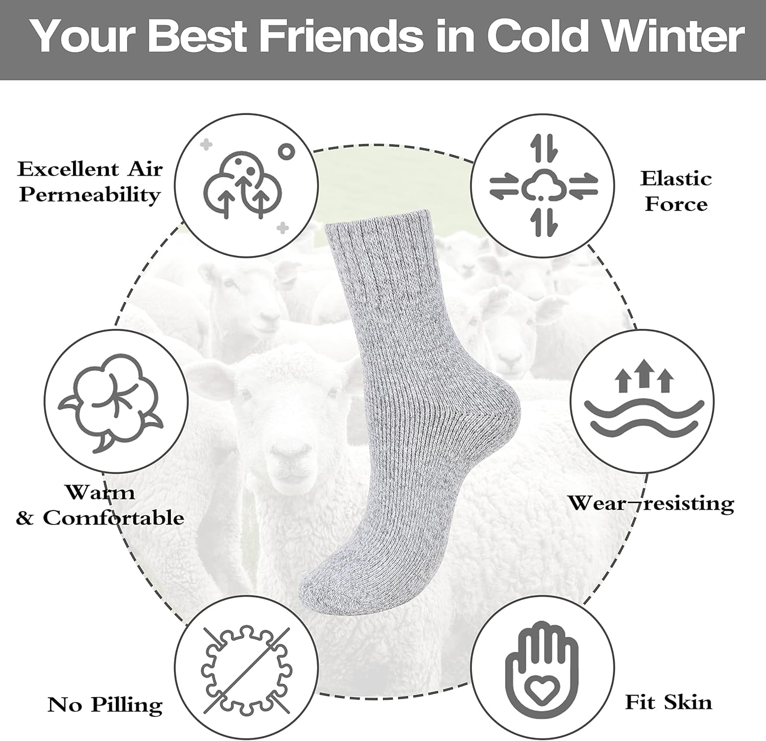 Clothclose Wool Socks - Winter Warm Wool Socks for Women Men, Soft Cozy Socks, Thick Knit Crew Socks Boot Socks for Women Men