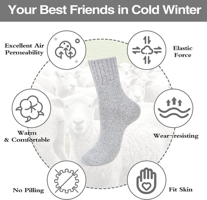 Clothclose Wool Socks - Winter Warm Wool Socks for Women Men, Soft Cozy Socks, Thick Knit Crew Socks Boot Socks for Women Men