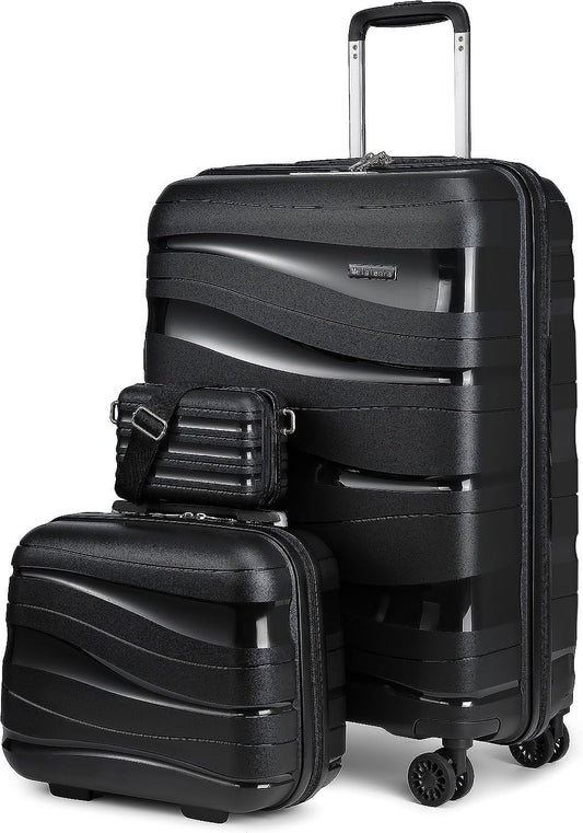 Melalenia 3-Piece Carry-on Luggage Set  PP Material Suitcase with Spinner Wheels Hardside TSA Lock(Black)