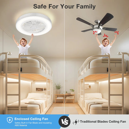 BLITZWILL 20 in Round Ceiling Fans with Lights, Dimmable Color Temperature and 6 Speeds, Remote & APP Control, Flush Mount Bladeless Reversible Motor, White