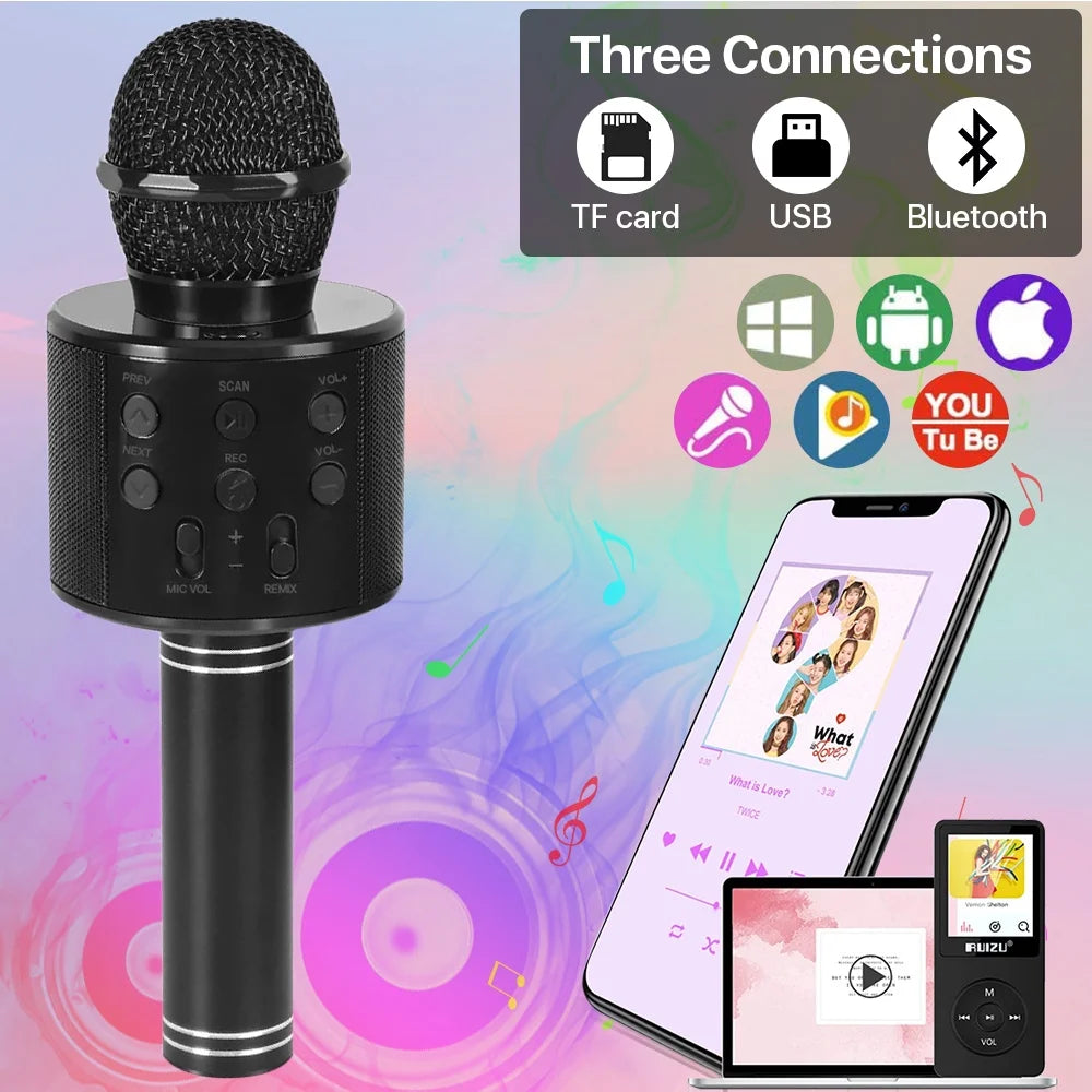 SUPTREE Wireless Bluetooth Karaoke Microphone for Kids Adult Singing, Portable Handheld Karaoke Machine Speaker with Record Function (Black)