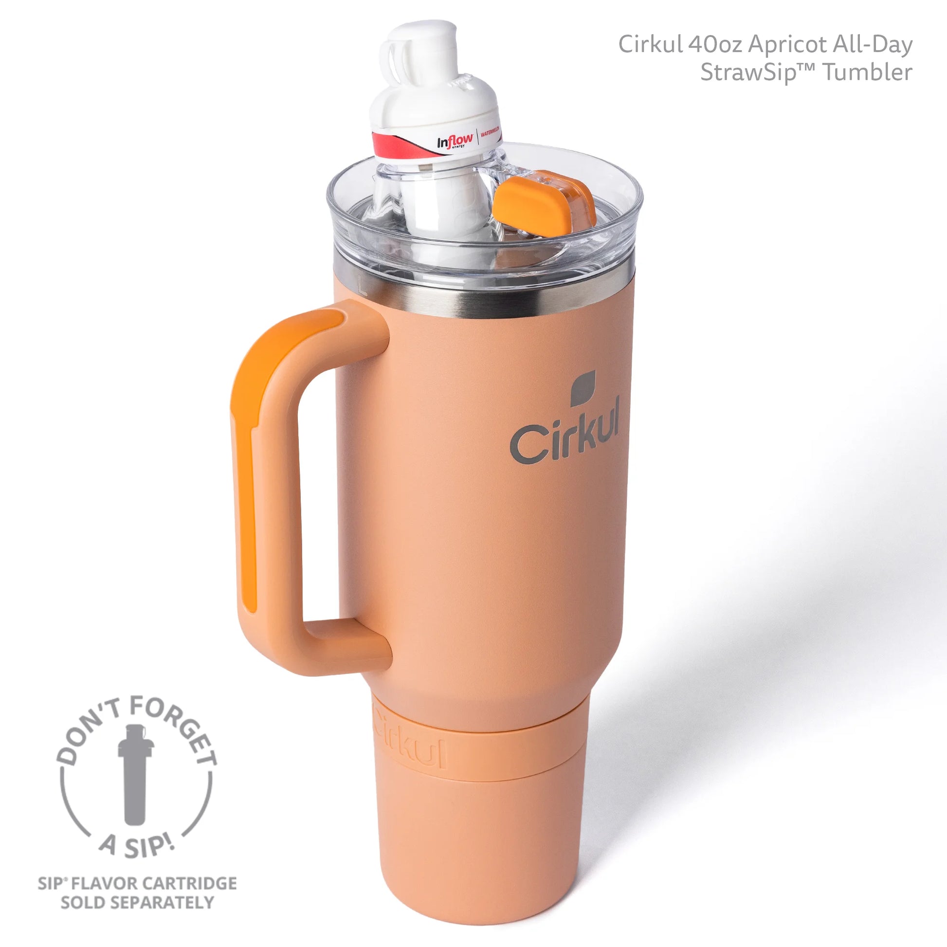 Cirkul 40oz All-Day StrawSip Double-Wall Insulated Stainless Steel Tumbler with Handle, Apricot (Light Orange)