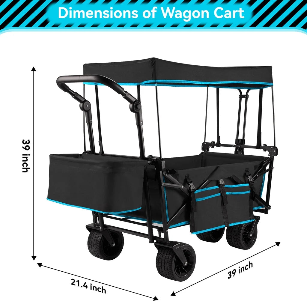 VECUKTY Collapsible Garden Wagon Cart with Removable Canopy Black