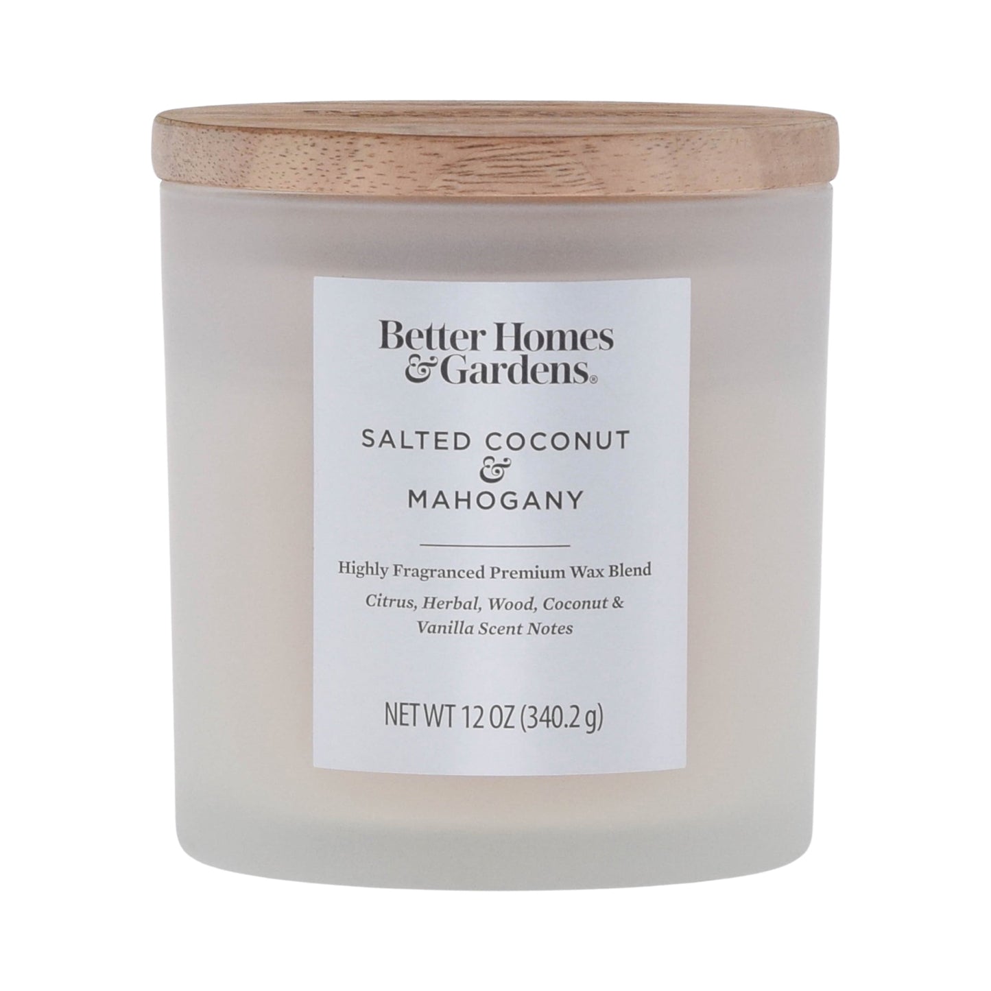 Better Homes & Gardens Salted Coconut Mahogany Scented 2-Wick Frosted 12oz Candle