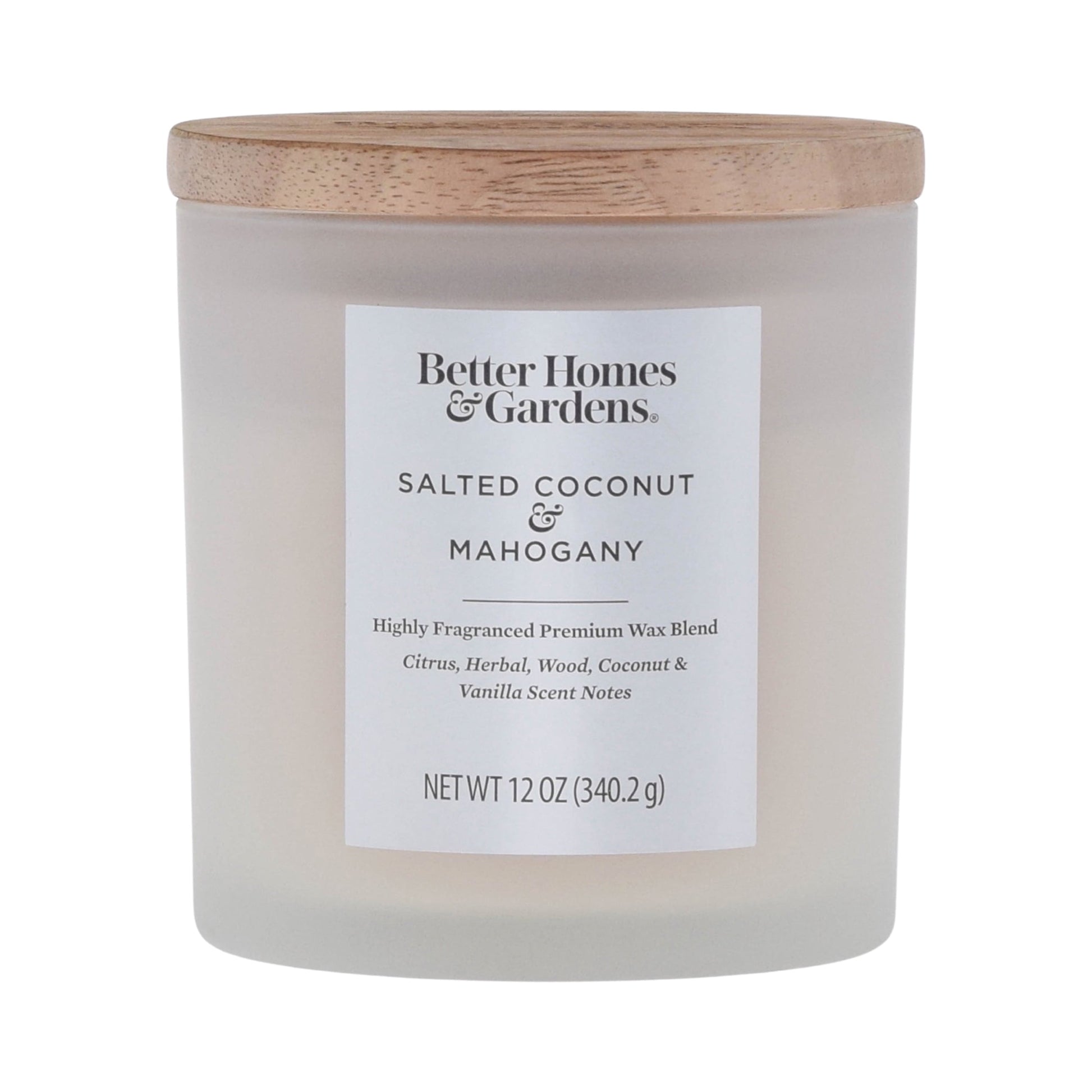 Better Homes & Gardens Salted Coconut Mahogany Scented 2-Wick Frosted 12oz Candle