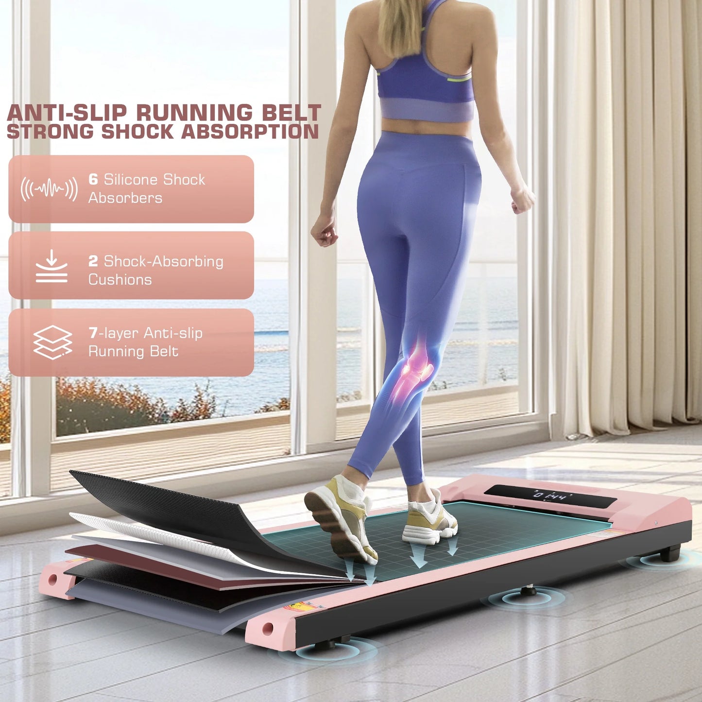 Walking Pad 300lb, Large Walking Area Under Desk Treadmill with Remote & App Remote Control for Home/Office Jogging Running,Pink