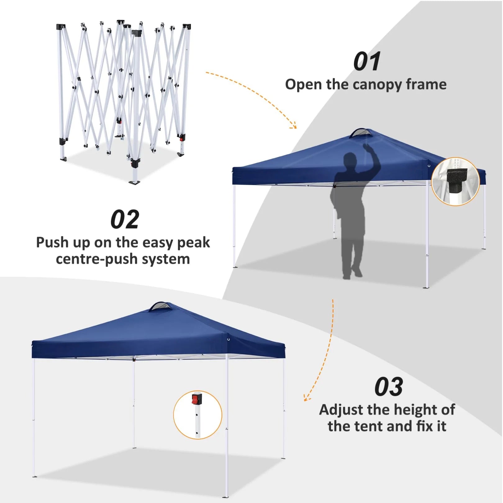 HOTEEL Canopy 10x10 Waterproof Pop up Canopy Tent with 4 Sidewalls Outdoor Event Shelter Tent for Parties Sun Shade Party Commercial Canopy with Air Vent & Carry Bag, Dark Blue