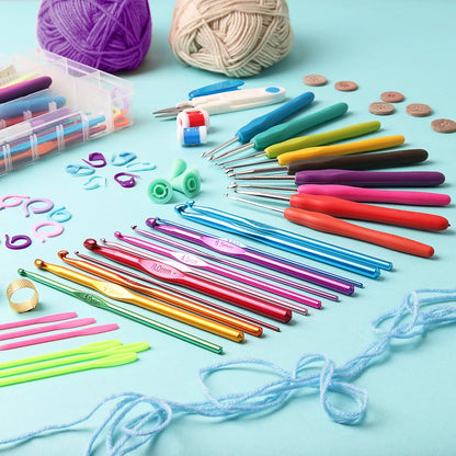 Craftbud 73 Piece Beginners Crochet Kit with Crochet Hooks Yarn Set, Premium Bundle Includes Yarn Balls, Needles, Accessories Kit, Canvas Tote Bag for Travel