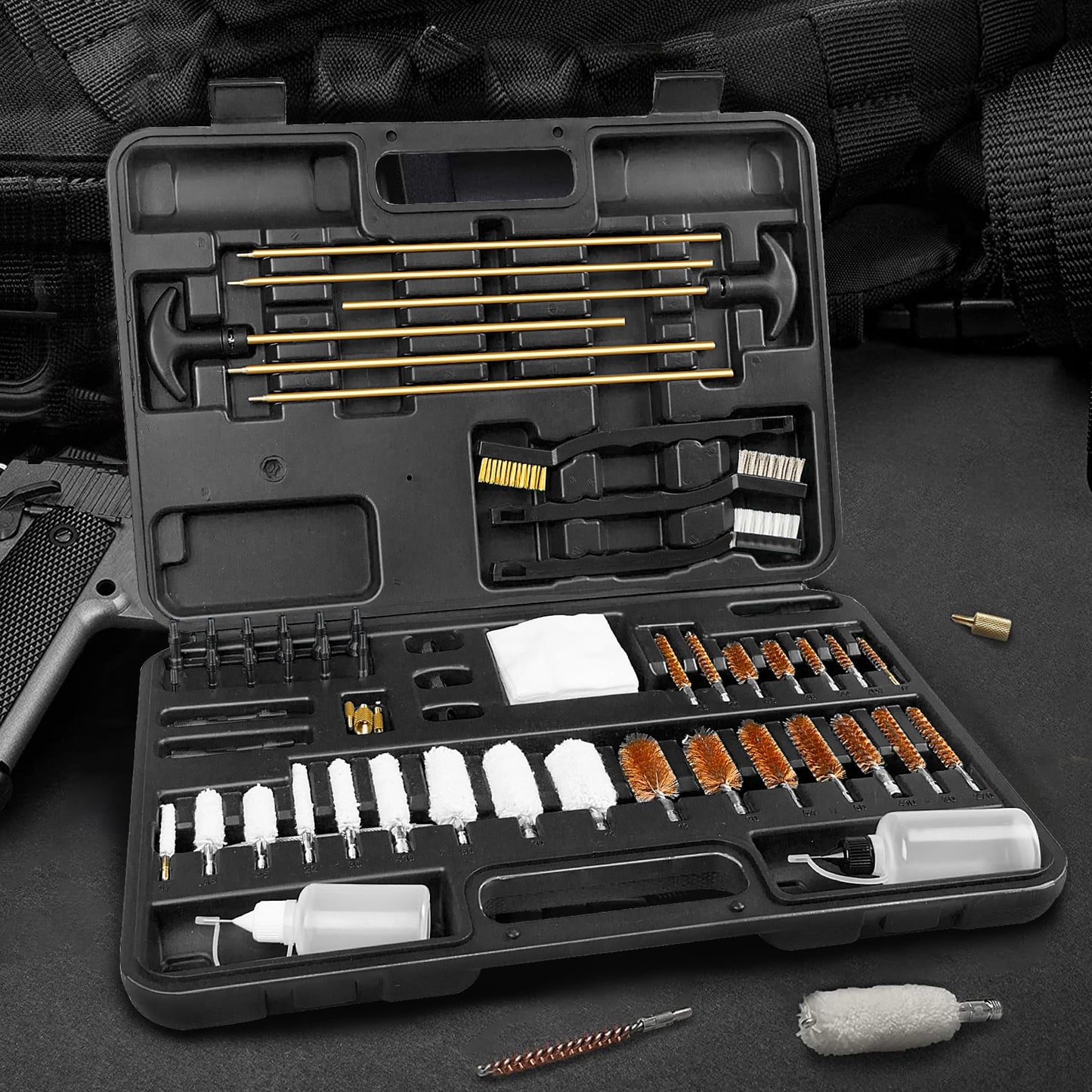 Universal Gun Cleaning Kit Hunting Handgun Shot Gun Cleaning Kit for All Guns with Case Travel Size Portable Metal Brushes