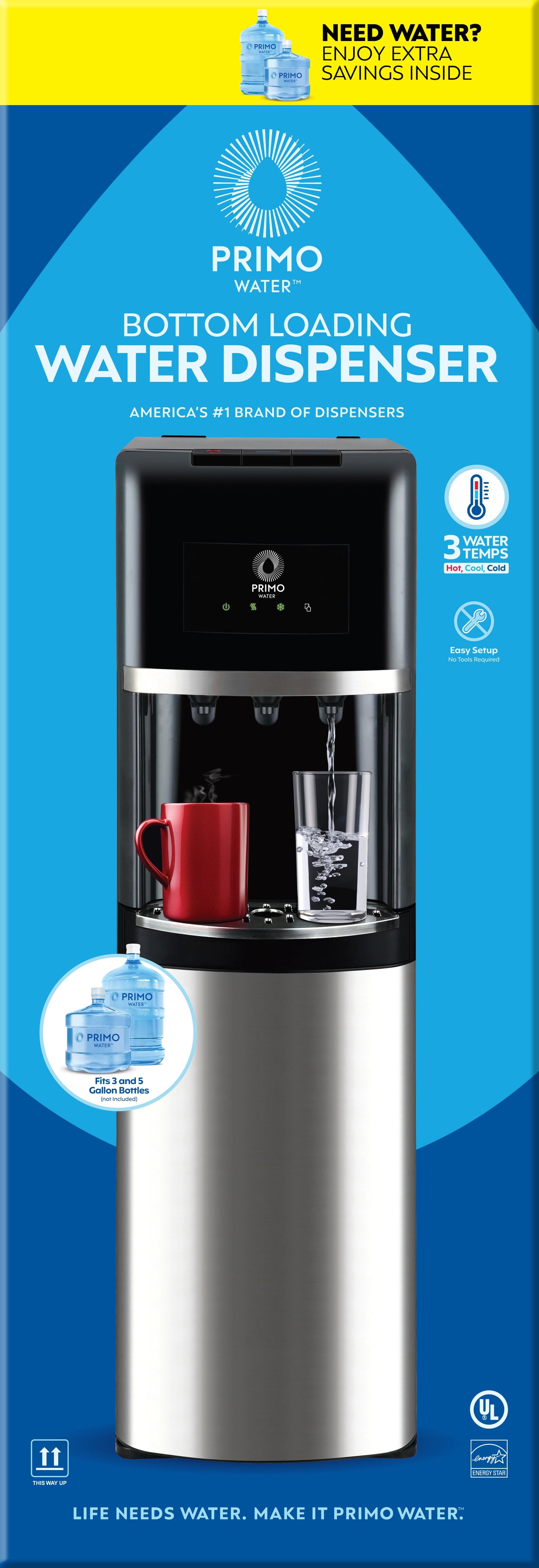 Primo Deluxe Bottom Load Black and Stainless Water Dispenser model 900130