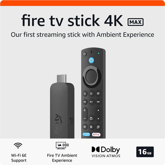 Like-New Amazon Fire TV Stick 4K Max streaming device, supports Wi-Fi 6E, free & live TV without cable or satellite