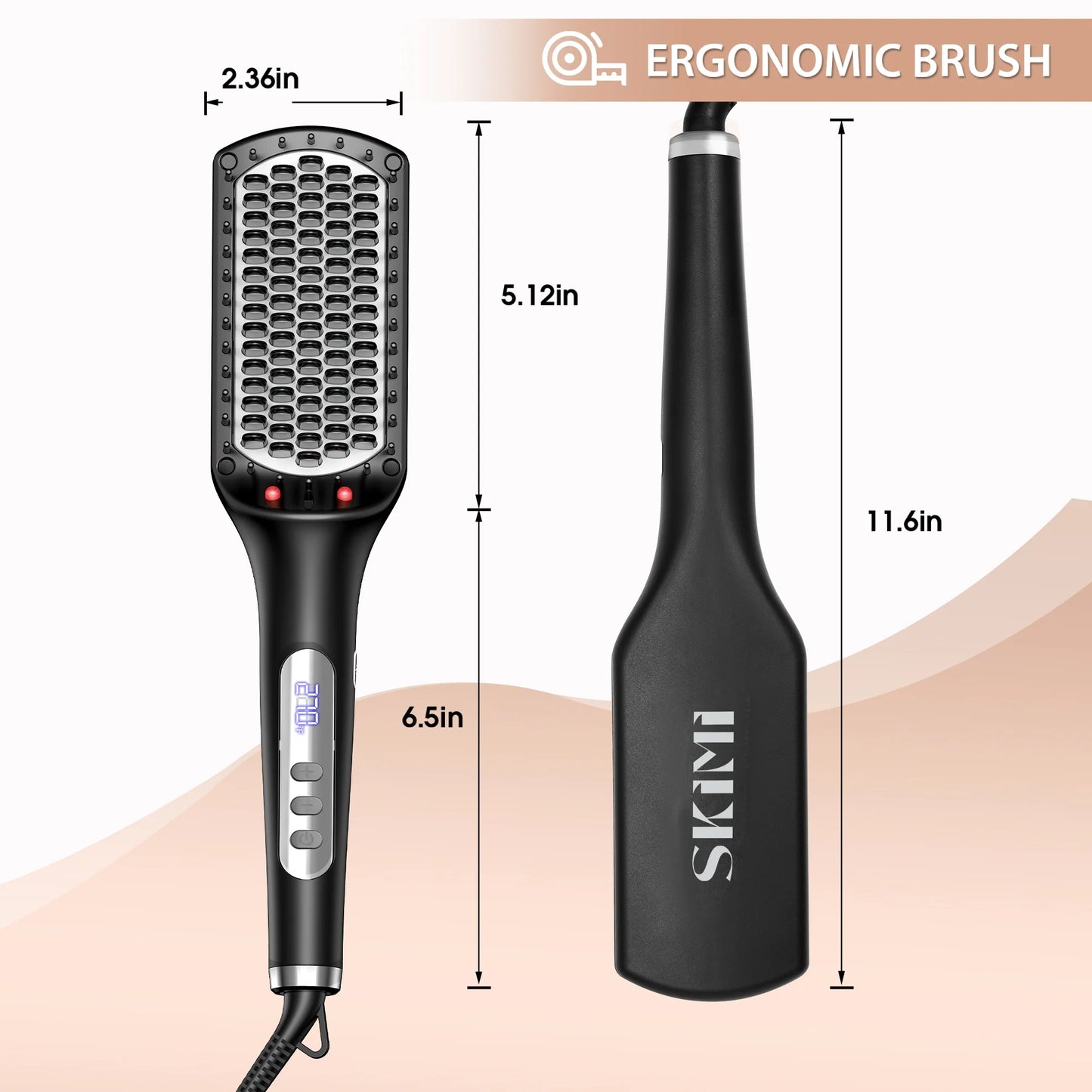 SKIMI Hair Straightening Brush, Ionic Hair Straightener Comb, LED Display, Ceramic Coating