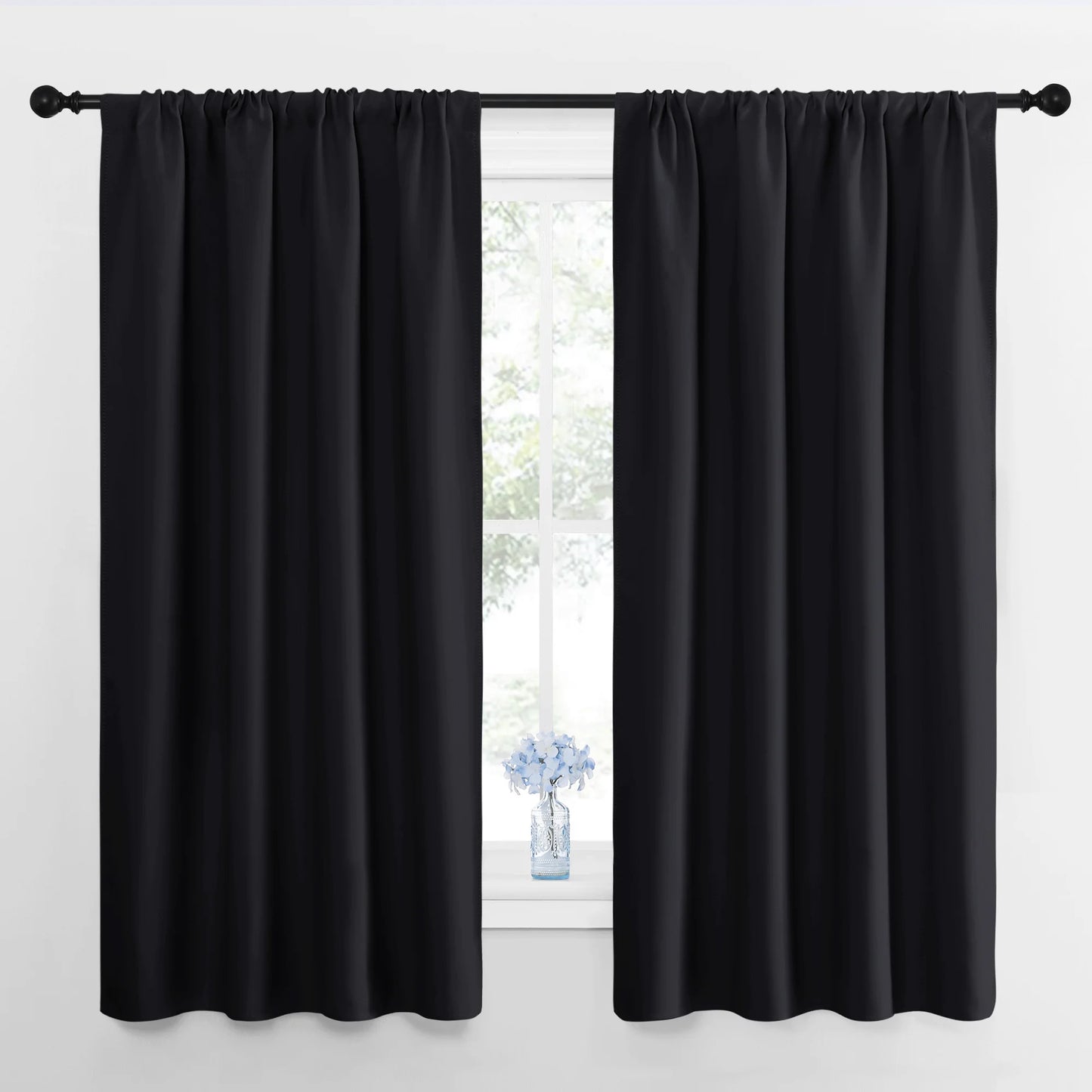 NICETOWN Halloween Blackout Curtains Thermal Insulated Rod Pocket Window Treatments Room Darkening Drapes for Bedroom, Black, 42"x63", 2 Panels