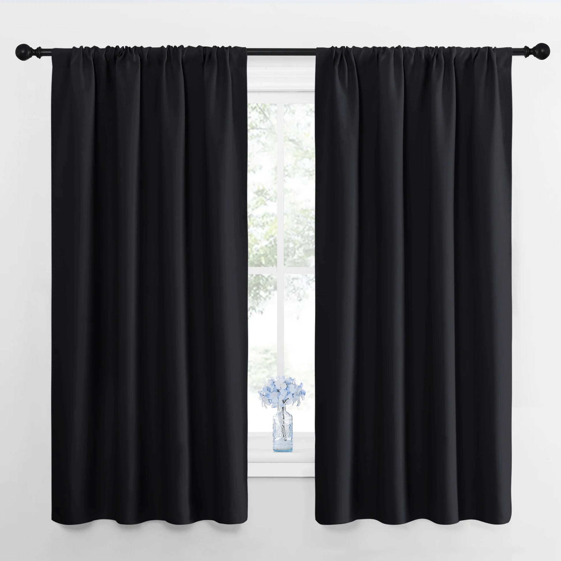 NICETOWN Halloween Blackout Curtains Thermal Insulated Rod Pocket Window Treatments Room Darkening Drapes for Bedroom, Black, 42"x63", 2 Panels