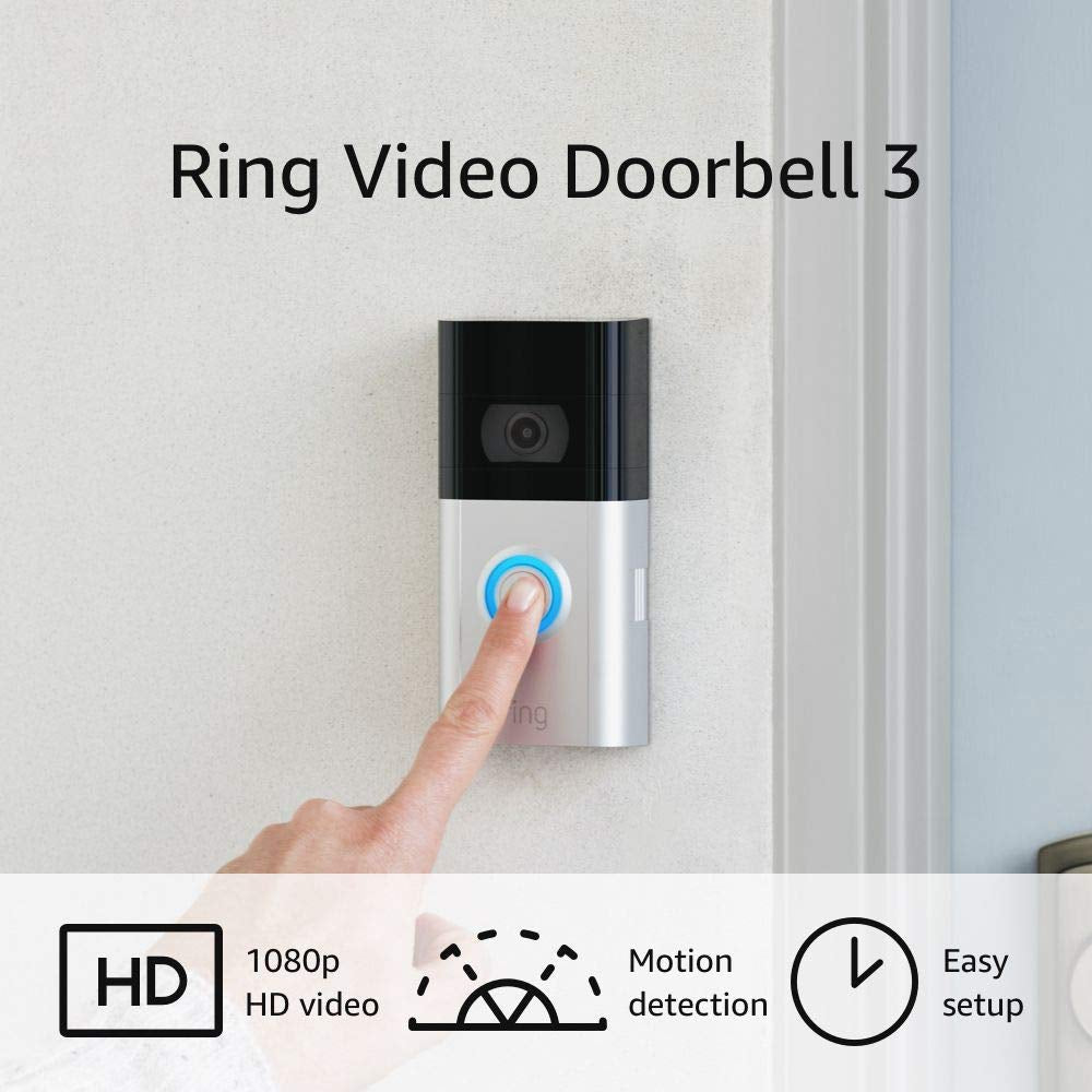 Like-New Ring Video Doorbell – 1080p HD video, improved motion detection, easy installation – Satin Nickel