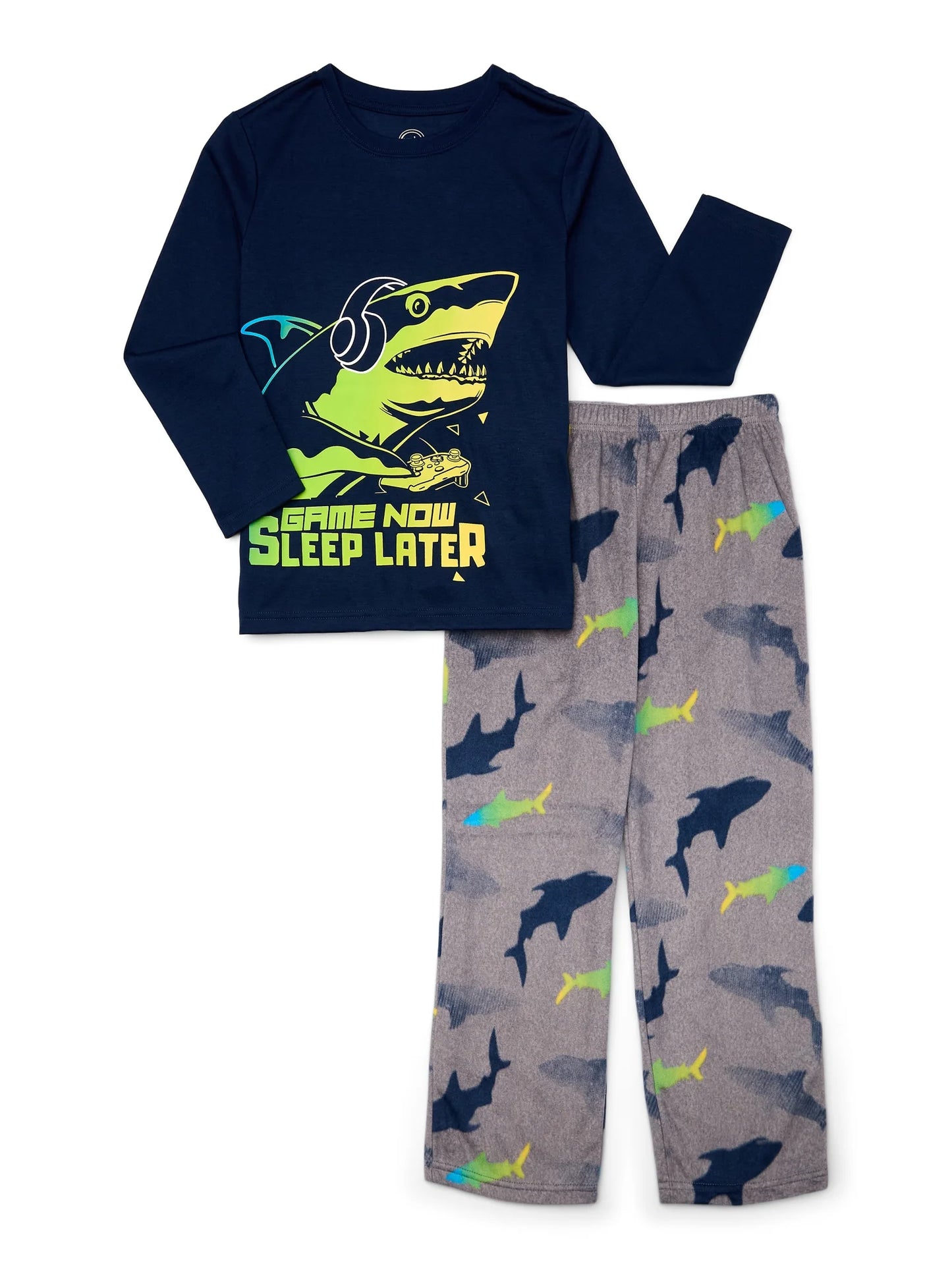 Wonder Nation Boys Shark Long Sleeve Top and Pants, 2-Piece Sleep Set, Sizes 4-18 & Husky