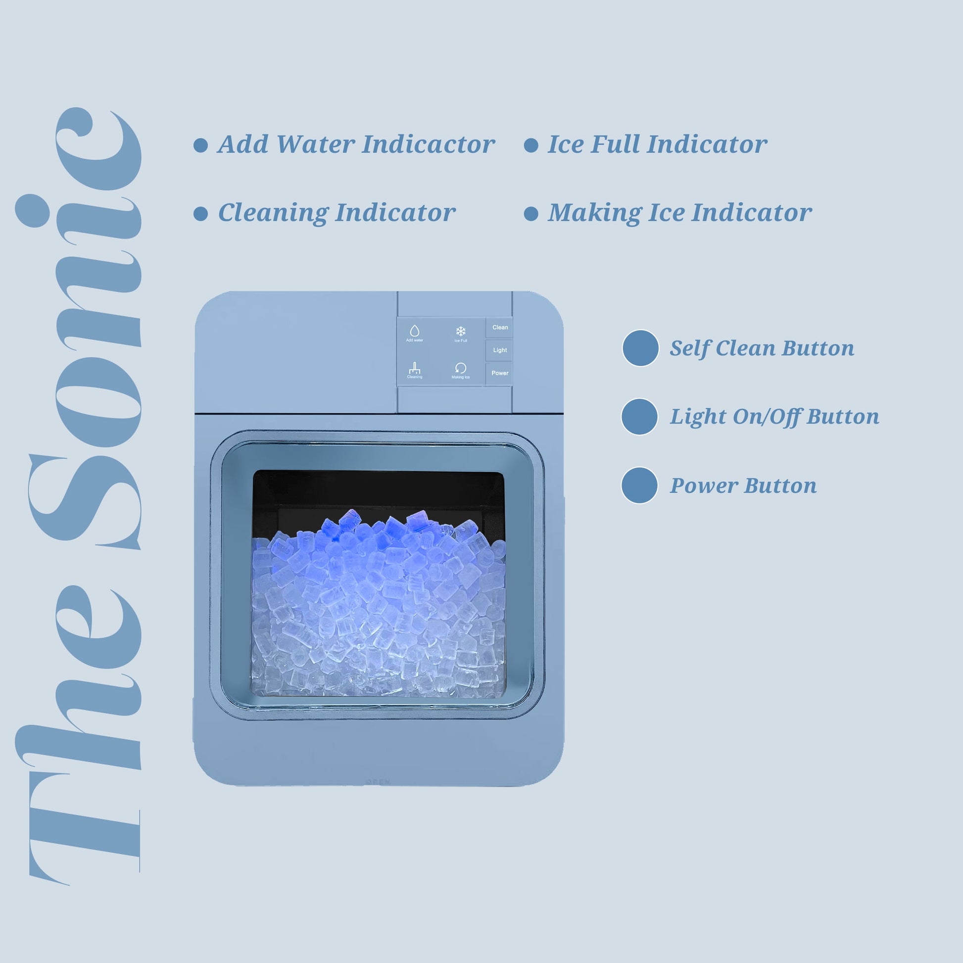 Orgo Products The Sonic Countertop Ice Maker, Nugget Ice Type, 33 LBS of ice, Blue