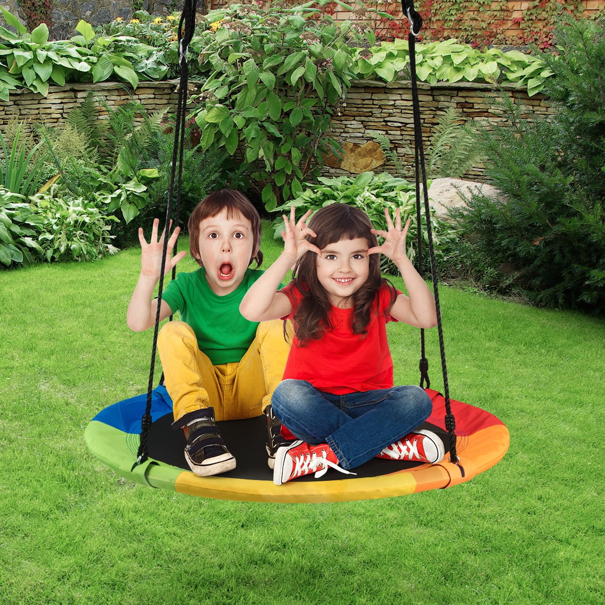 Goplus 40'' Flying Saucer Tree Swing Indoor Outdoor Play Set Swing for Kids Colorful