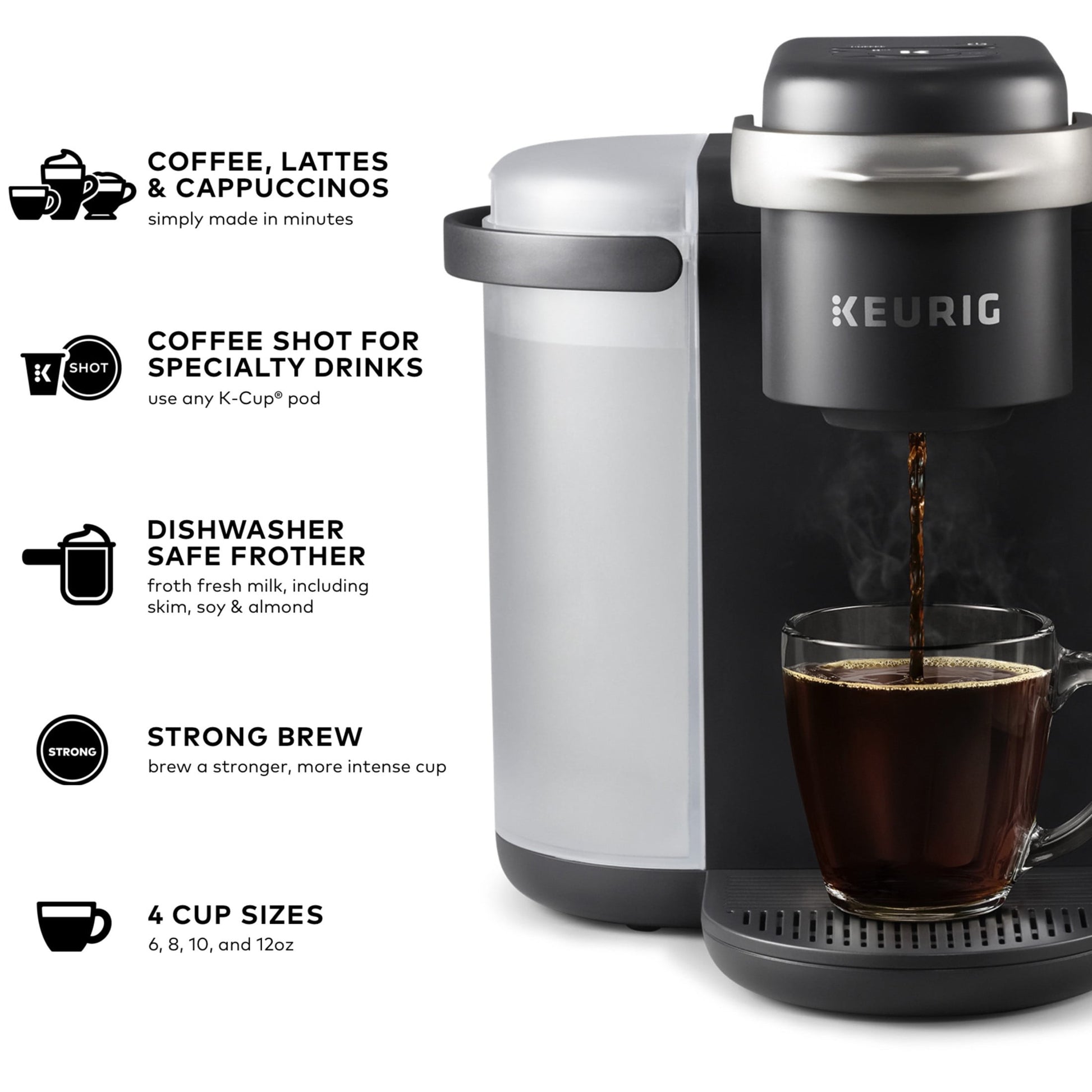 Keurig K-Cafe Single Serve K-Cup Coffee Maker, Latte Maker and Cappuccino Maker, Dark Charcoal