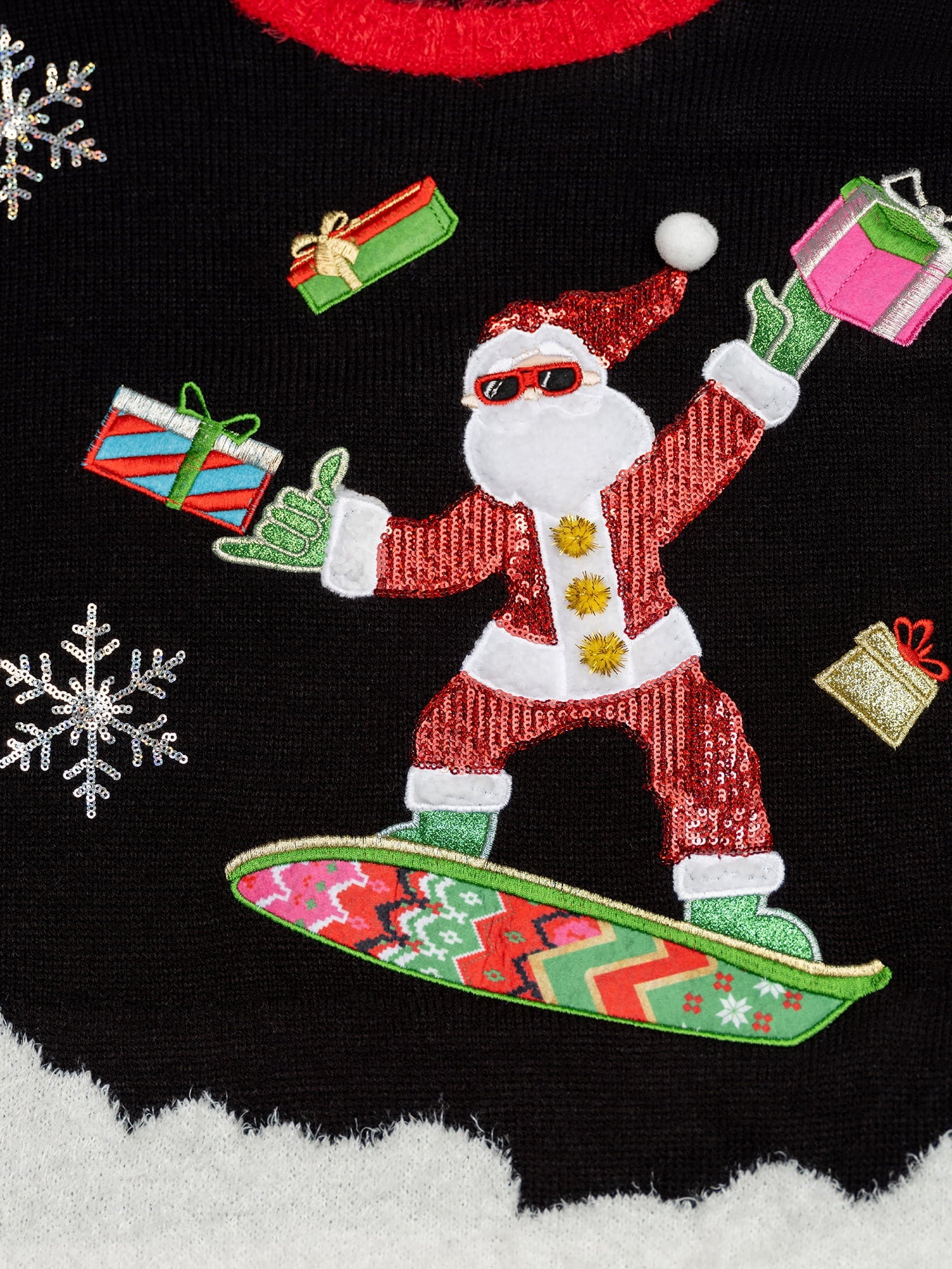 Jollidays Women's Snowboard Santa Ugly Christmas Sweater