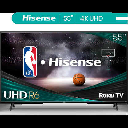 Hisense 55" Class R6 Series 4K UHD Roku Smart TV (55R6030N, 2024 Model) - Dolby Vision HDR, Motion Rate 120, DTS Studio Sound, Gaming Mode, Bezel-less Design