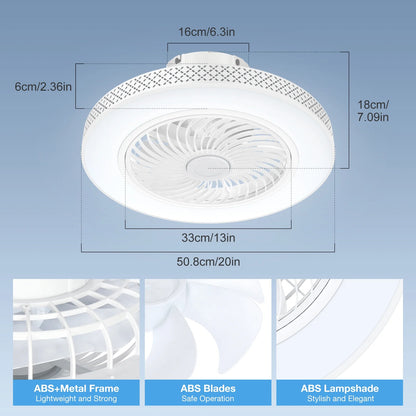 BLITZWILL 20 in Round Ceiling Fans with Lights, Dimmable Color Temperature and 6 Speeds, Remote & APP Control, Flush Mount Bladeless Reversible Motor, White