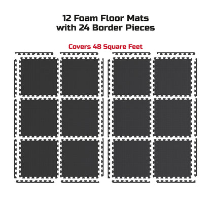 FitRx Pro Mat Exercise Mat, 12-Pack Puzzle Mat Foam Floor Tiles for Home Gym EVA Foam Mat, 1/2 in., 48 sq. ft., 7lbs Total