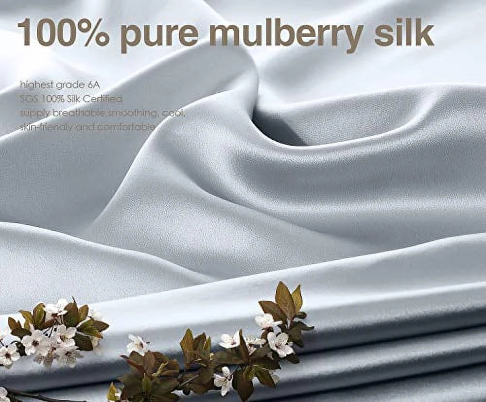 J JIMOO 100% Mulberry Silk Pillowcase for Hair and Skin, Both Sides 19 Momme Pure Natural Silk Pillowcases Soft Breathable Standard 20''×26'', Silver Grey 1 Pack