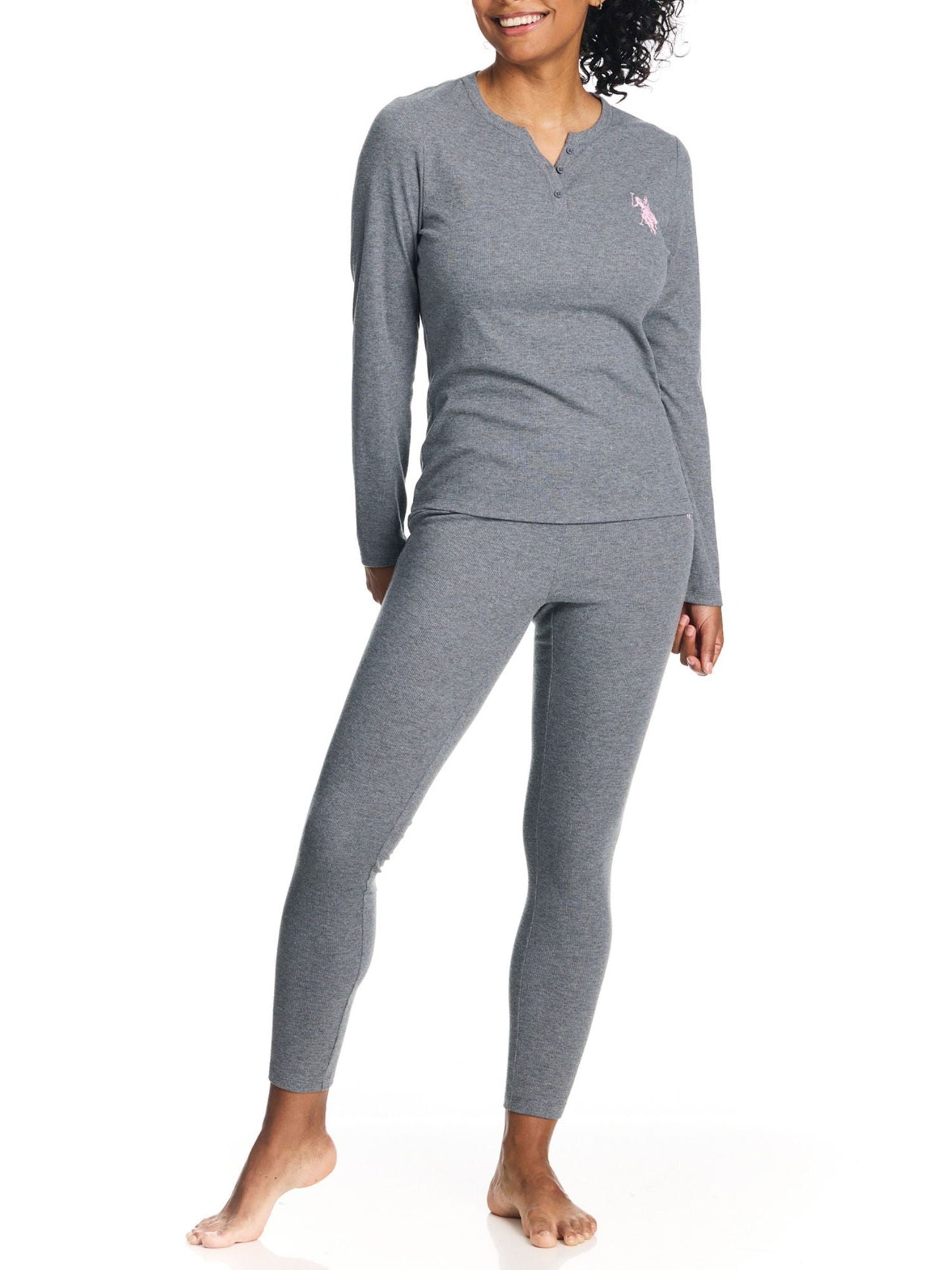 U.S. Polo Assn. Women's Ribbed Henley Long Underwear Thermal Set, 2-Piece Set, Sizes S-3X