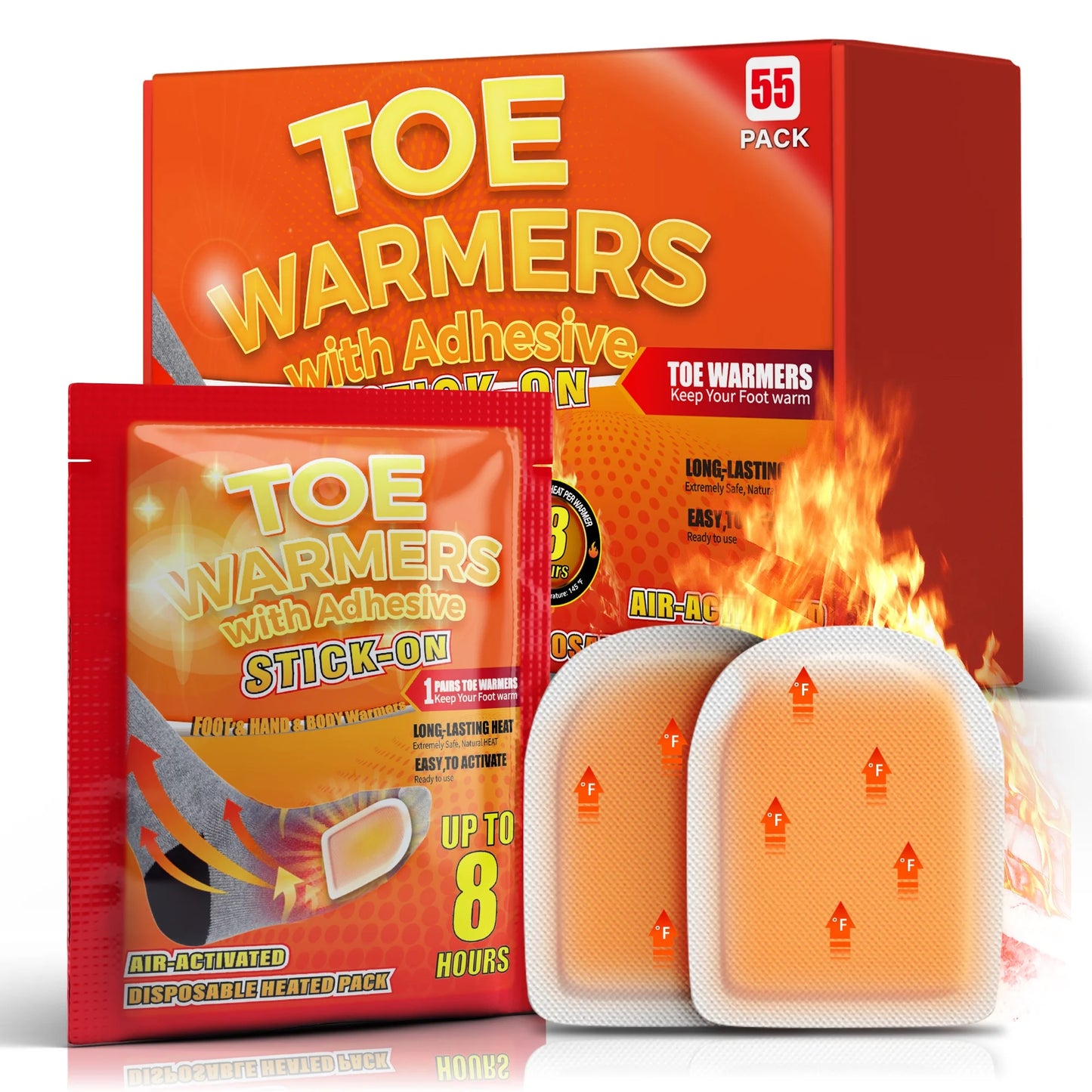 NFTIGB 55 Pack Foot Toe Warmers with Adhesive Backing, Air Activated Disposable Hand Warmer 8H Heat