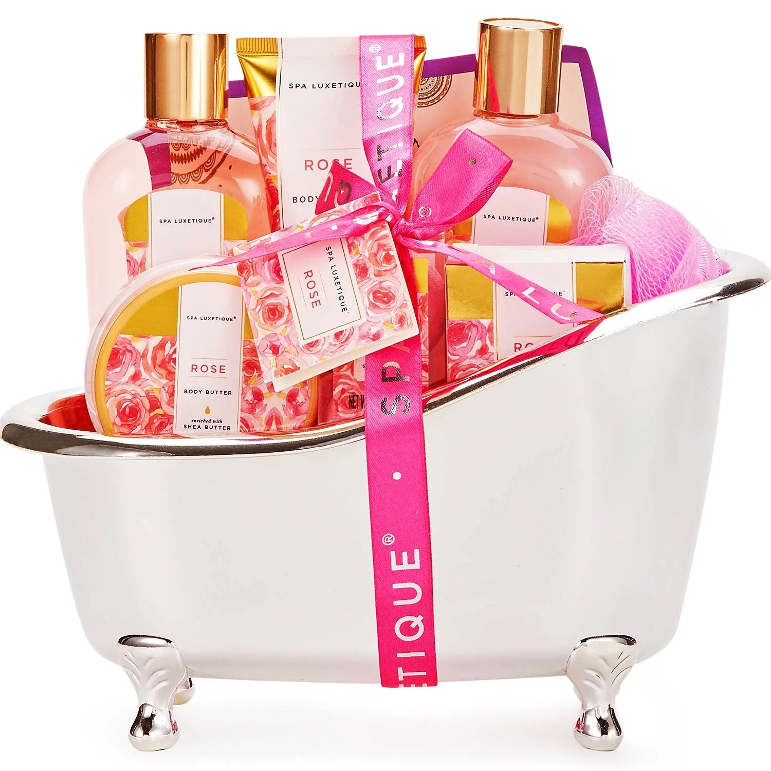 Spa Gift Baskets for Women - 9 Pcs Rose Bath Gift Kits, Birthday Holiday Beauty Body Care Christmas Gift Sets for Her