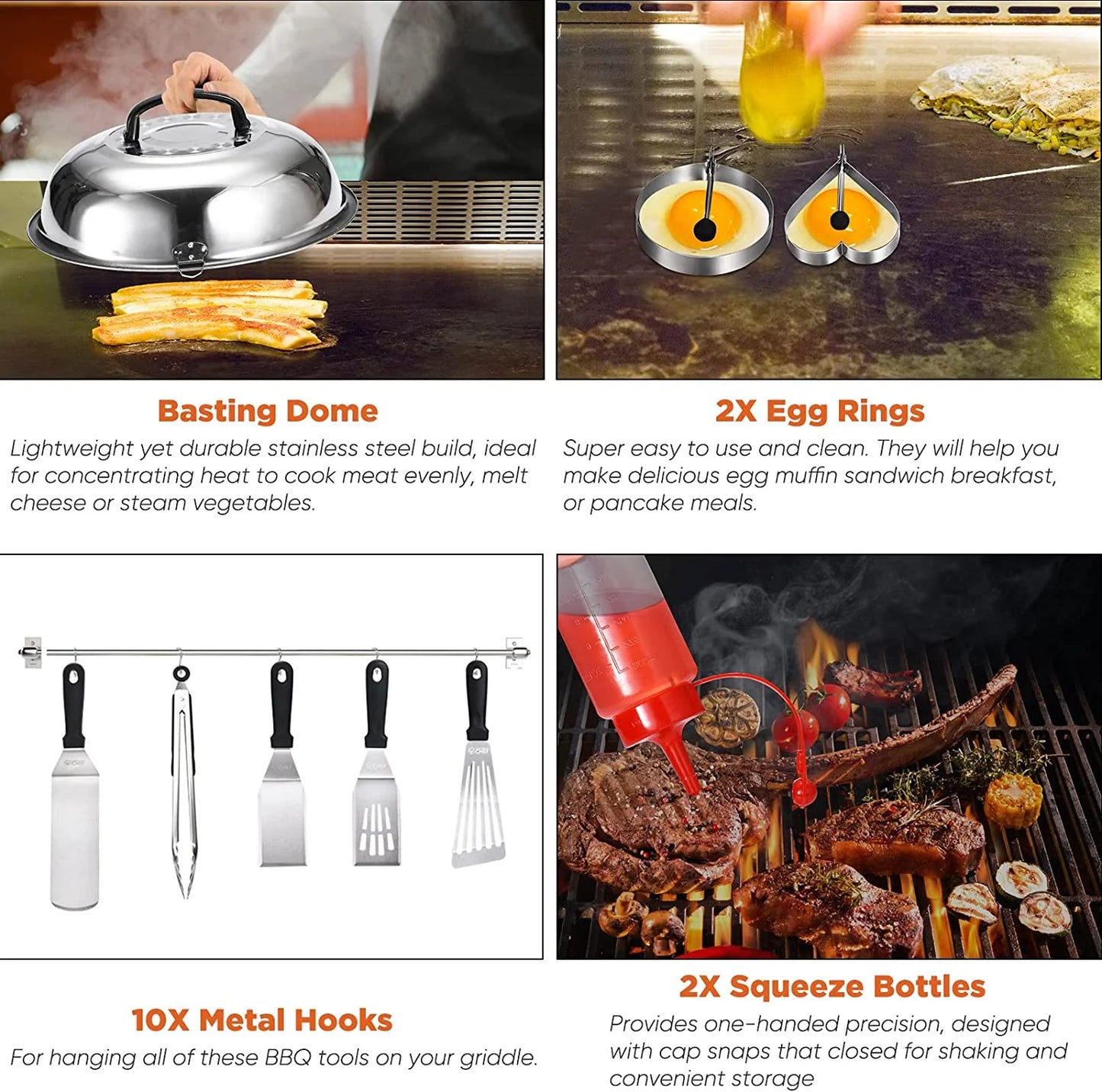 Commercial Chef 36-Piece Griddle Accessories for Blackstone, BBQ & Flat Top Grill Spatula Kit