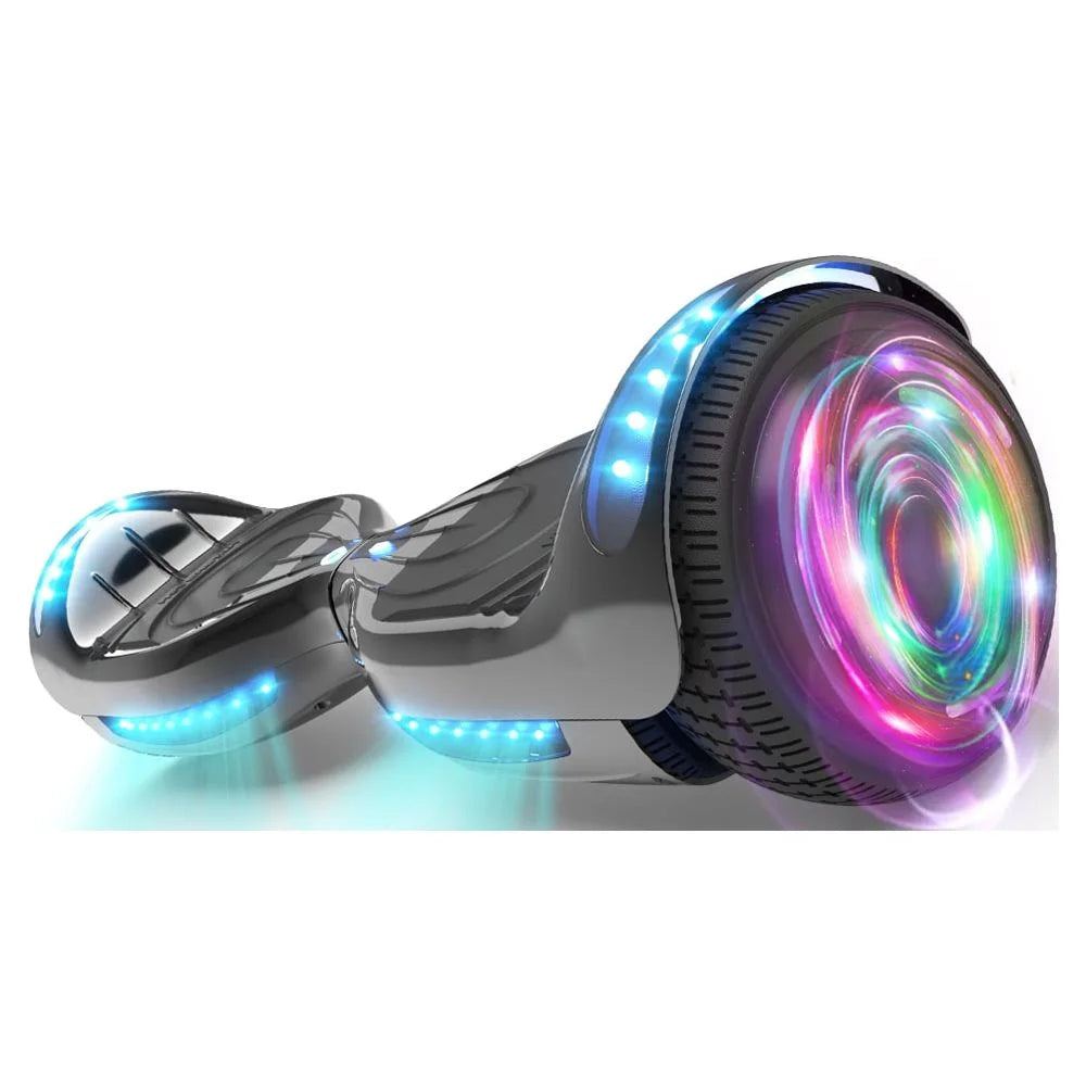 Hoverstar Flash Wheel Hover board 6.5 In. Bluetooth Speaker with LED Light Self Balancing Wheel Electric Scooter , Chrome Black