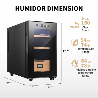 NEEDONE 23L Electric Cigar Humidor for 150 Counts, Cooling Control System,With Spanish Cedar Wood Shelves,New Year,Christmas Gifts