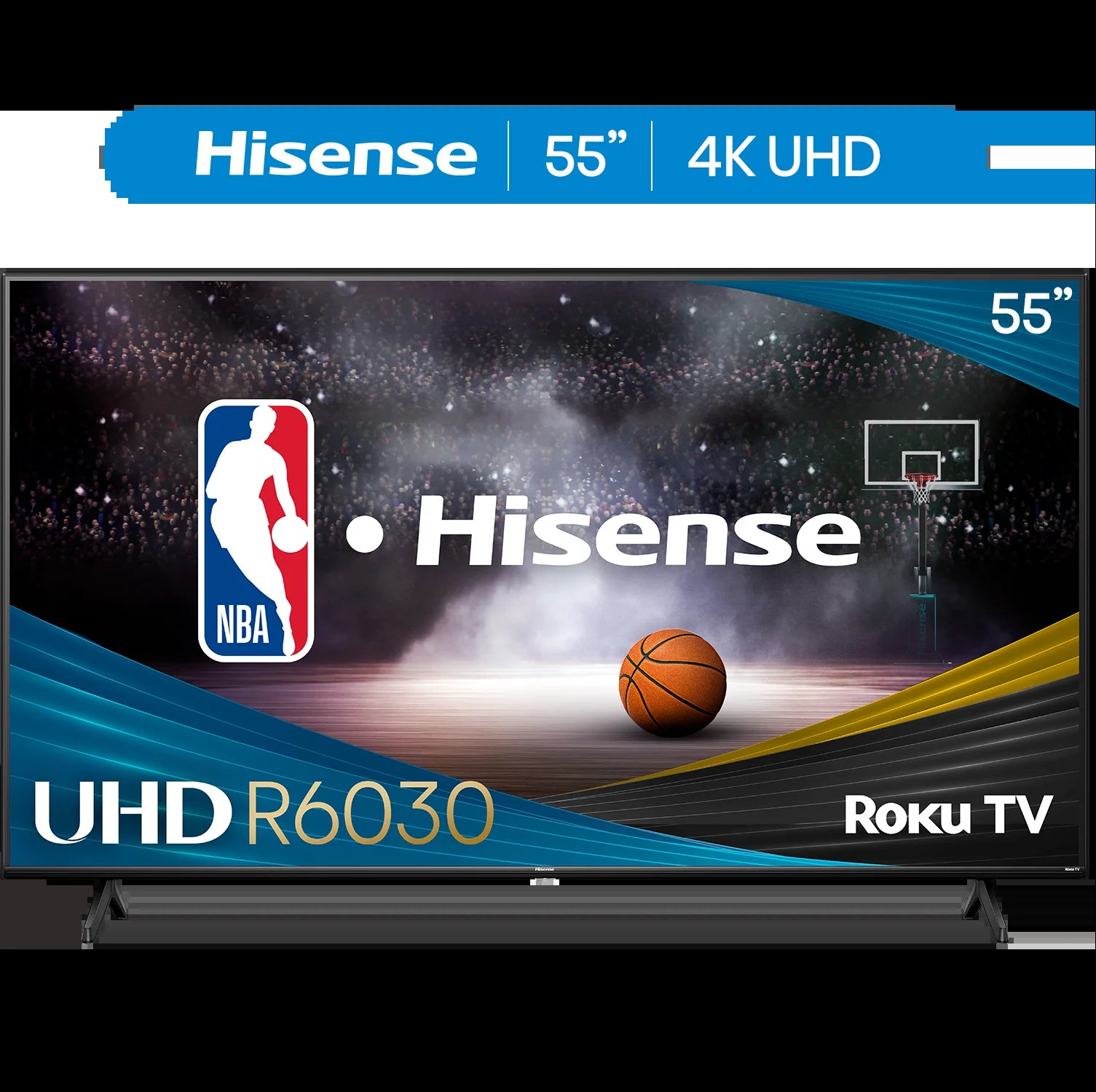 Hisense 55" Class R6 Series 4K UHD Roku Smart TV (55R6030N, 2024 Model) - Dolby Vision HDR, Motion Rate 120, DTS Studio Sound, Gaming Mode, Bezel-less Design