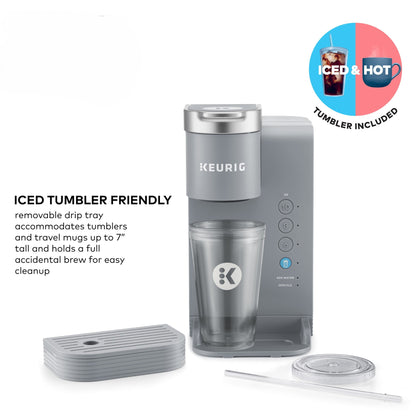 Keurig K-Iced Essentials, Gray Iced and Hot Single-Serve K-Cup Pod Coffee Maker, reusable tumbler included