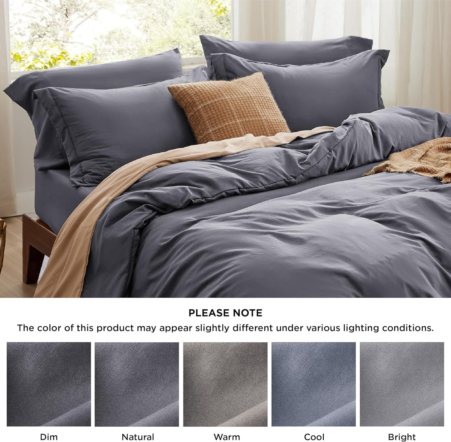 Bedsure Dark Grey Duvet Cover Queen Size - Soft Prewashed Queen Duvet Cover Set with Fitted Sheet, 6 Pieces, Includes 1 Duvet Cover 90x90 Inches, 2 Pillow Shams, 2 Pillowcases, 1 Fitted Sheet