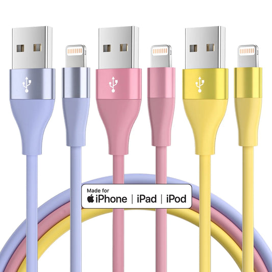 Bkayp iPhone Charger [Apple Mfi Certified] 3 Pack 10ft Lightning Cables Fast Charging iPhone Cord Compatible with iPad iPod Multi-Color