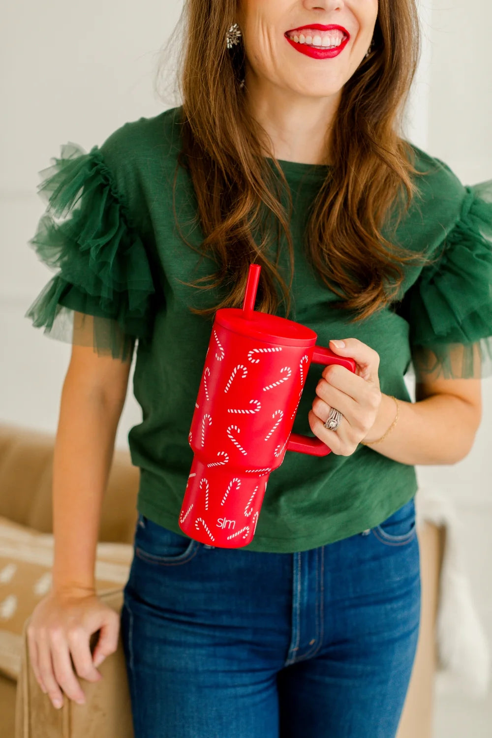 Simple Modern 30 fl oz Insulated Stainless Steel Trek Tumbler with Straw Lid | Candy Canes