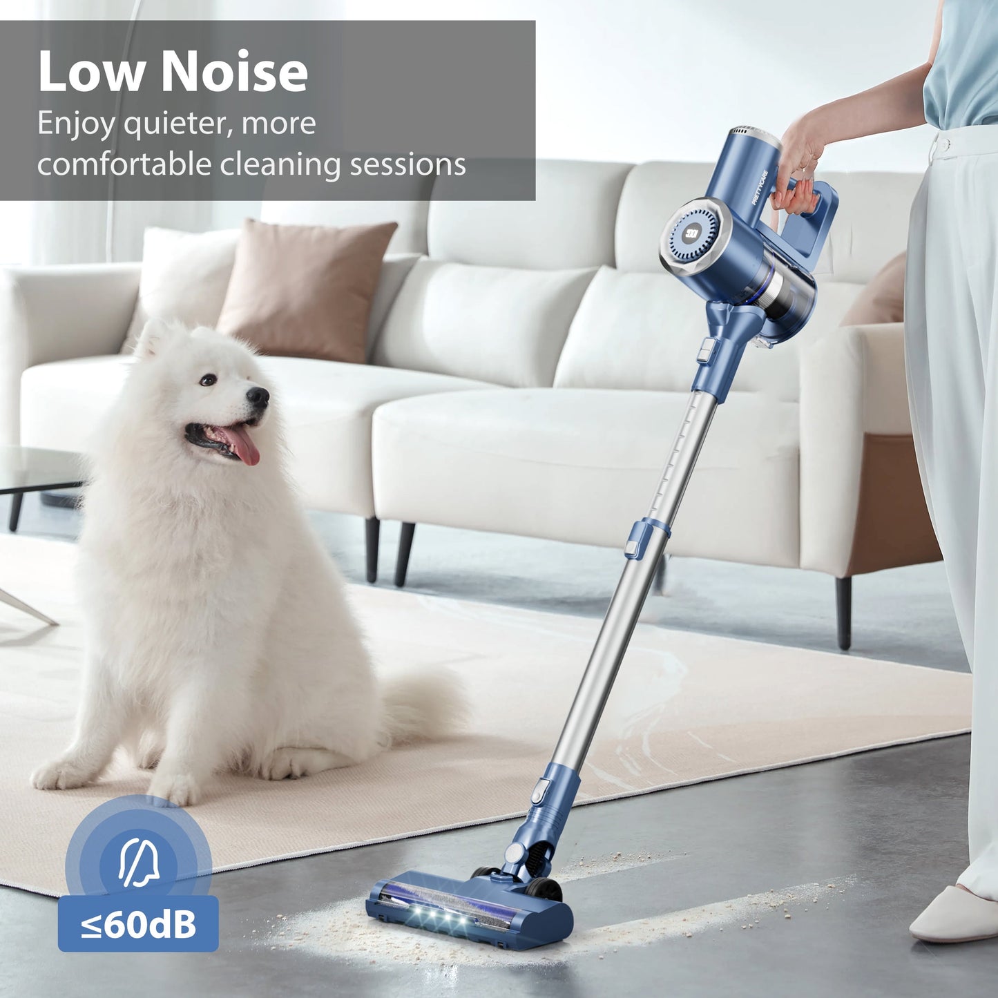 Prettycare Cordless Stick Vacuum Cleaner Lightweight Upright for Carpet Hard Floor Pet Hair W200