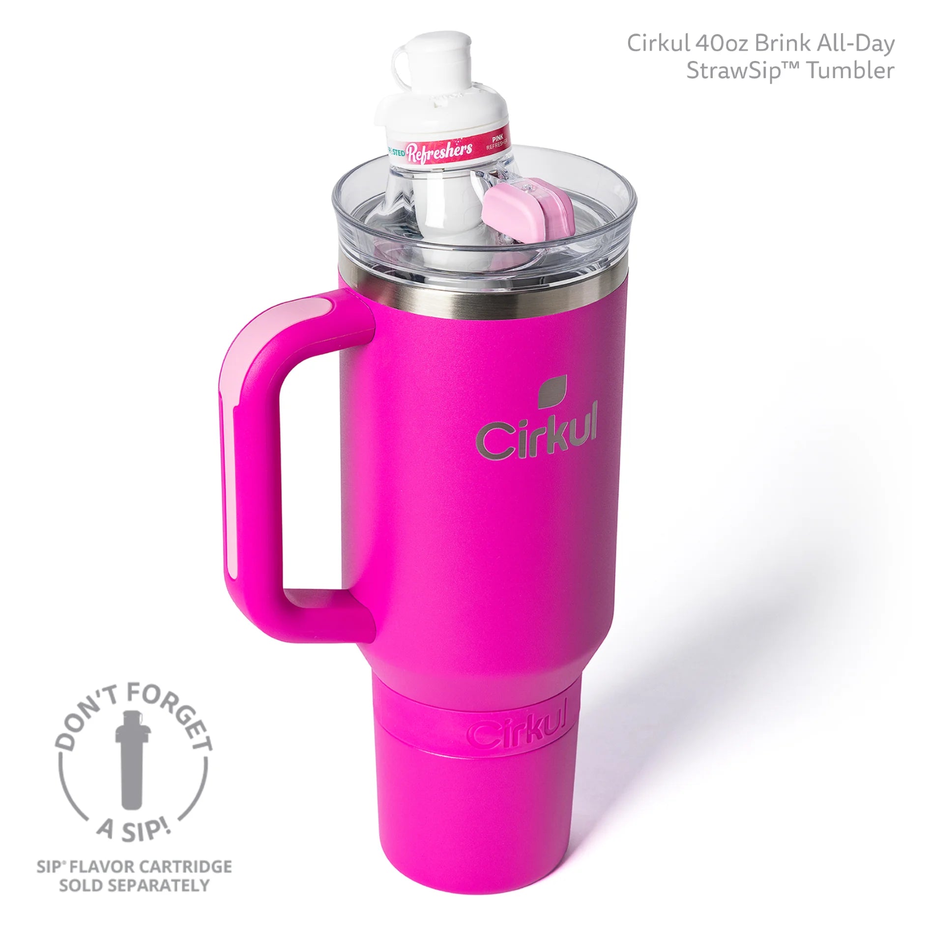 Cirkul 40oz All-Day StrawSip Double-Wall Insulated Stainless Steel Tumbler with Handle, Brink (Bright Pink)