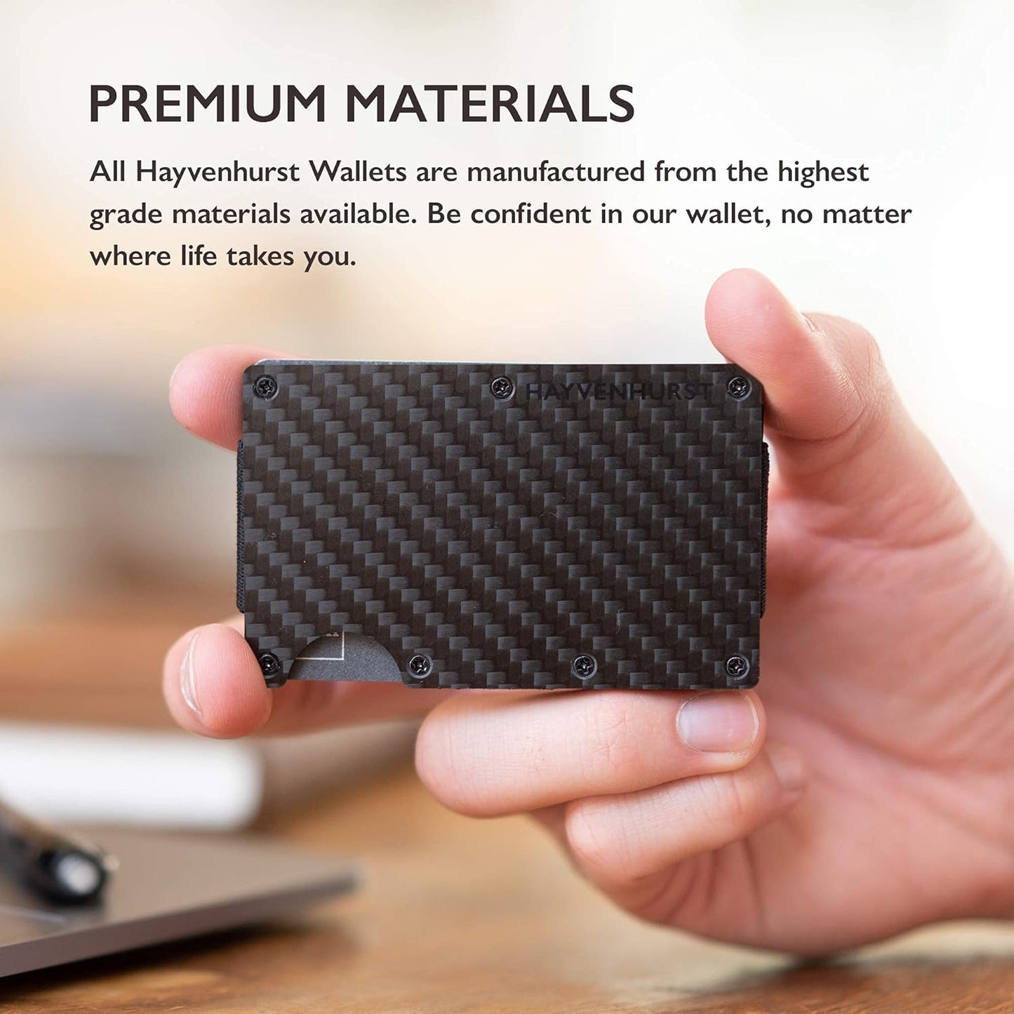 Hayvenhurst Reinvented Design Men's Wallet - Slim, Minimalistic & Seamless, Blocks RFID Scanners, Holds 12 Cards & Has a Money Clip (Carbon Fiber)