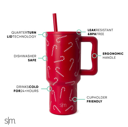 Simple Modern 30 fl oz Insulated Stainless Steel Trek Tumbler with Straw Lid | Candy Canes