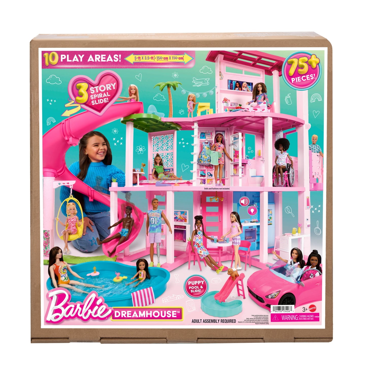 Barbie Dreamhouse Pool Party Doll House and Playset with 75+ Pieces, 45 in