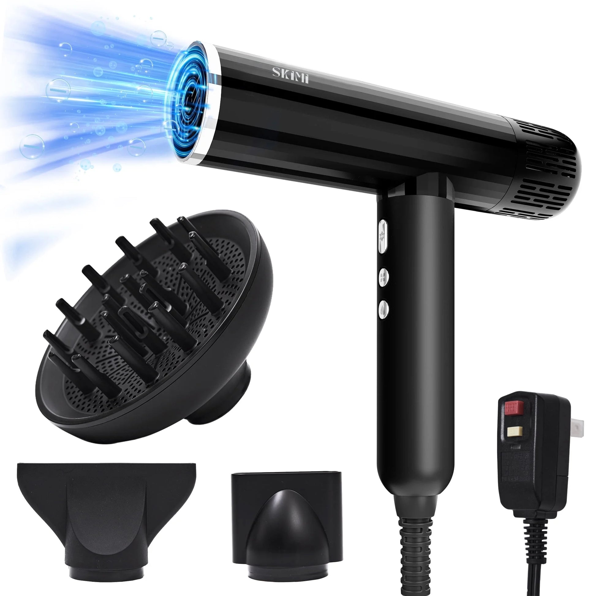 SKIMI Ionic Hair Dryer, Black Blow Dryer, 110000RPM High-Speed Brushless Motor, Lightweight, 1600W